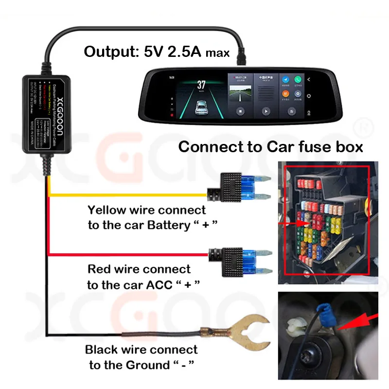 CarDash Cam Wire DVR Комплект жестких кабелей Видеорегистратор 12 В-24 В до 5 В 2,5 А Мини Micro Type-C USB Зарядное устройство Линия Автоматическая камера видеорегистратора