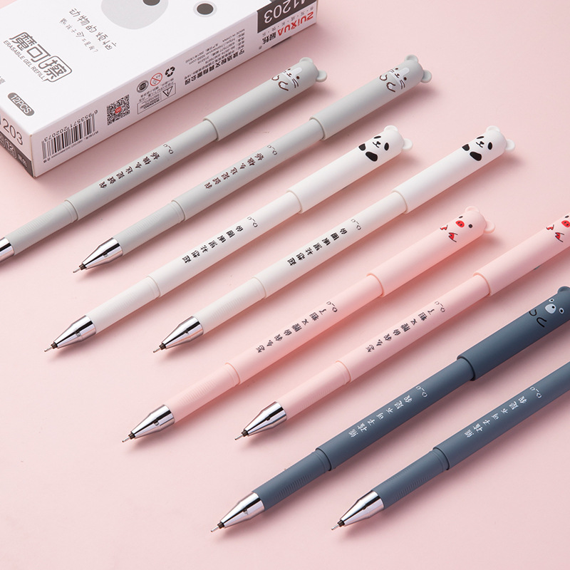 4 個かわいいクマ豚消去可能なゲルペンセットかわいいペン新学期文具用品書き込みメモジャーナリングキッズギフト