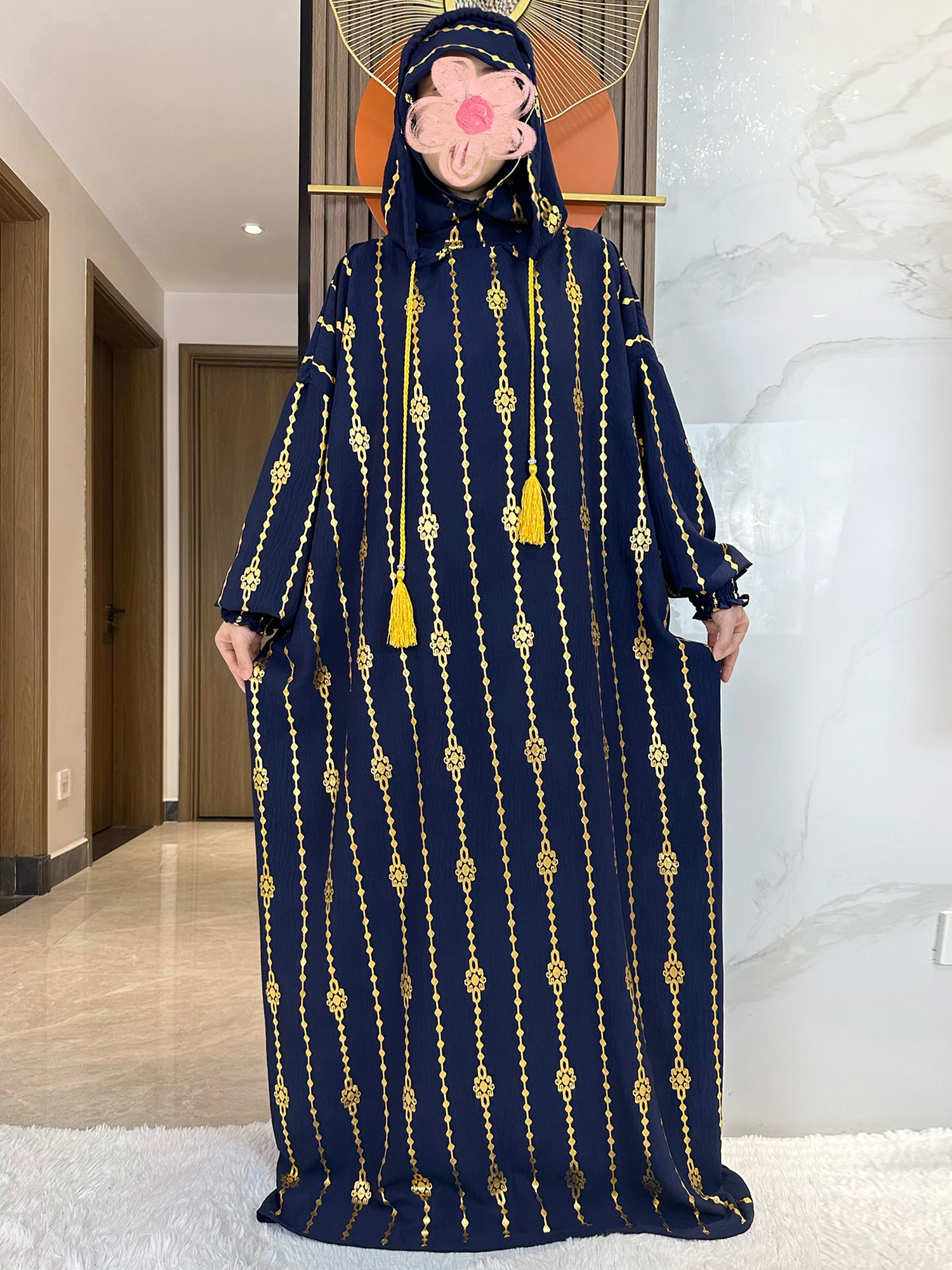 Neue Baumwolle Ramadan Muslimischen Zwei-Hut Abaya Dubai Türkei Islam Gebet Kleidung Gold Staub Kleid Islam Frauen Kleid kaftan