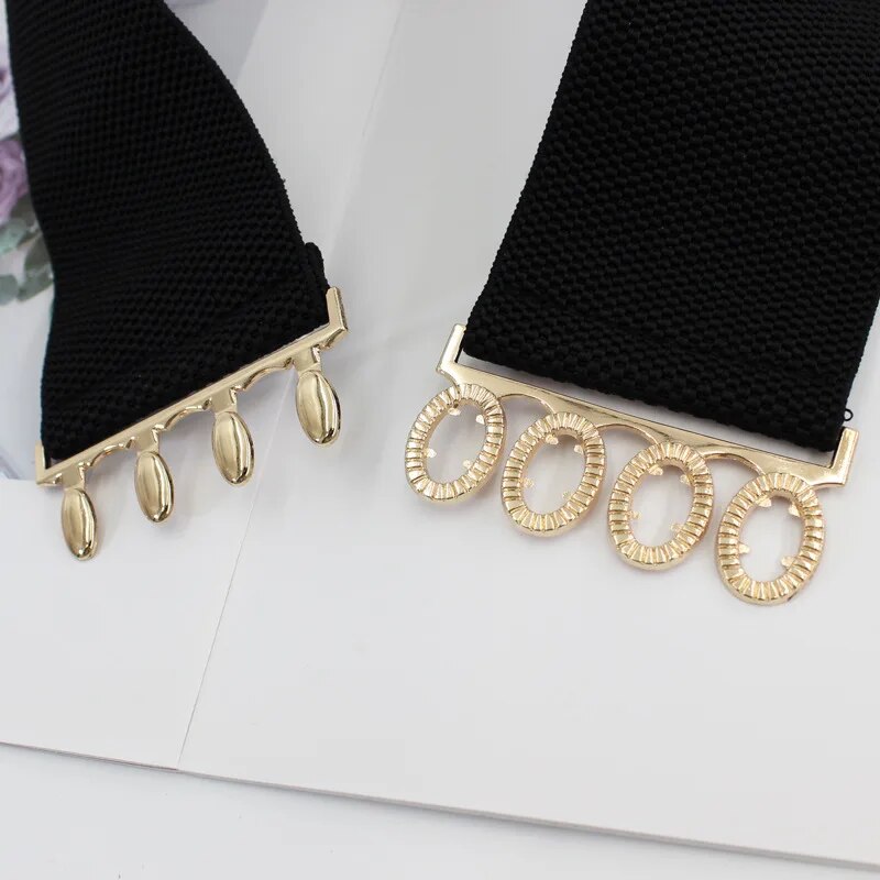 Cintura da donna Moda Copri elastico in vita Fibbia dorata Chiusura elastica in vita Cintura larga versatile abbinata a cinture da donna per cappotti eleganti