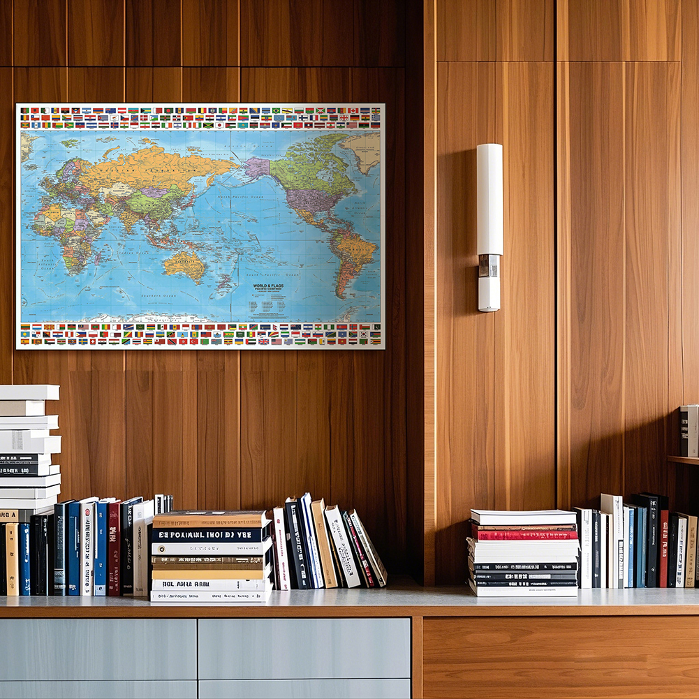 Retro World Map In English In 2012 Art Poster Wall Chart with Flags Decorative Hanging Picture Office Home Decor School Supplies