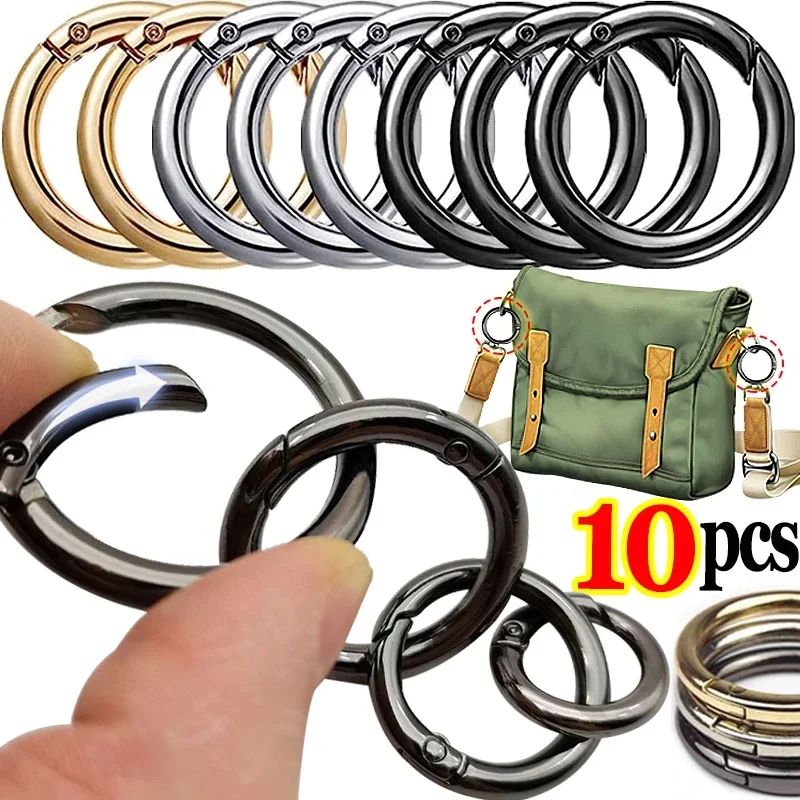 10 sztuk/partia okrągły metalowy pierścień typu O-ring zatrzaski sprężynowe otwierany karabinek brelok do kluczy klipsy idealne do samodzielnego tworzenia biżuterii i akcesoriów do toreb