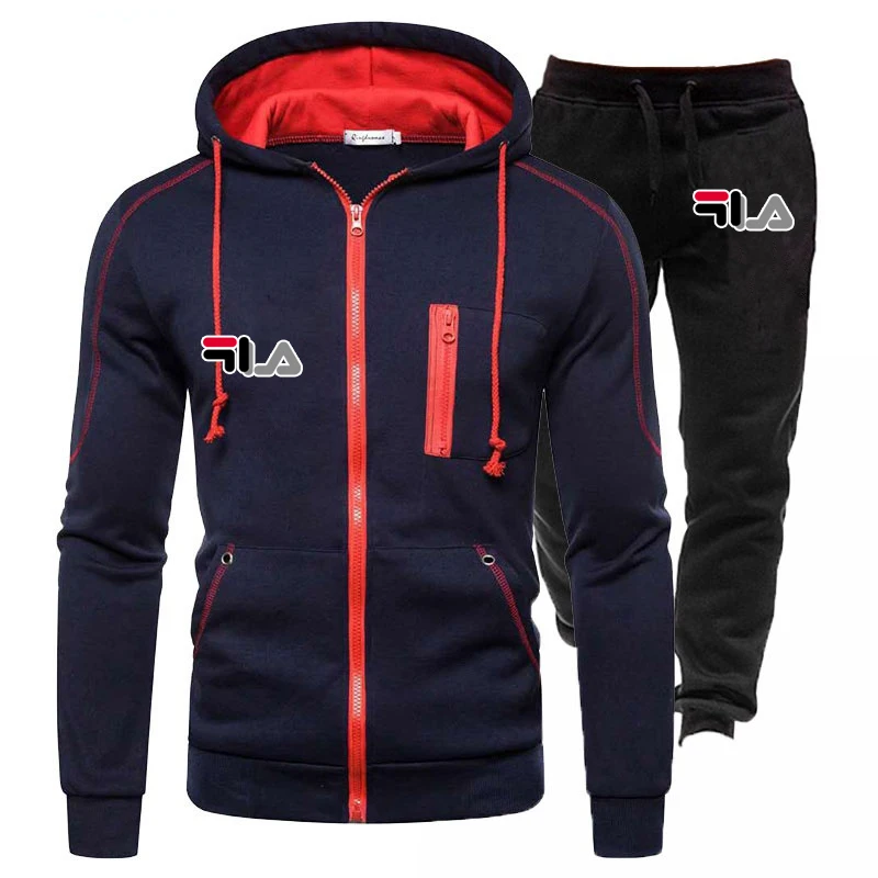 Chándal para hombre, traje informal para correr, conjunto para exteriores, sudaderas con capucha con cremallera + pantalón de chándal negro, 2 uds., moda de primavera 2023, ropa nueva S-4XL