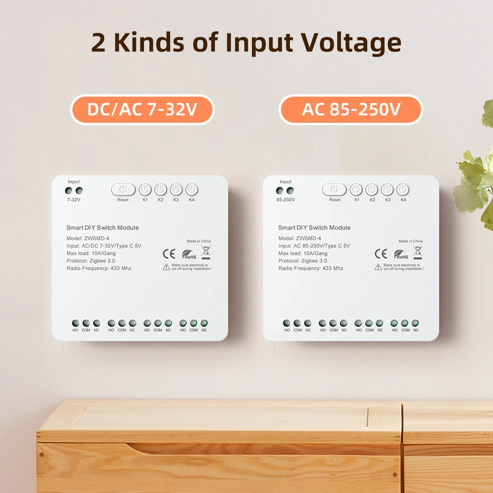 Módulo de interruptor MIUCDA Tuya Zigbee 4CH DC 7-32V AC85-250V interruptor de relé inalámbrico inteligente RF433 módulo Universal para Alexa Google Home