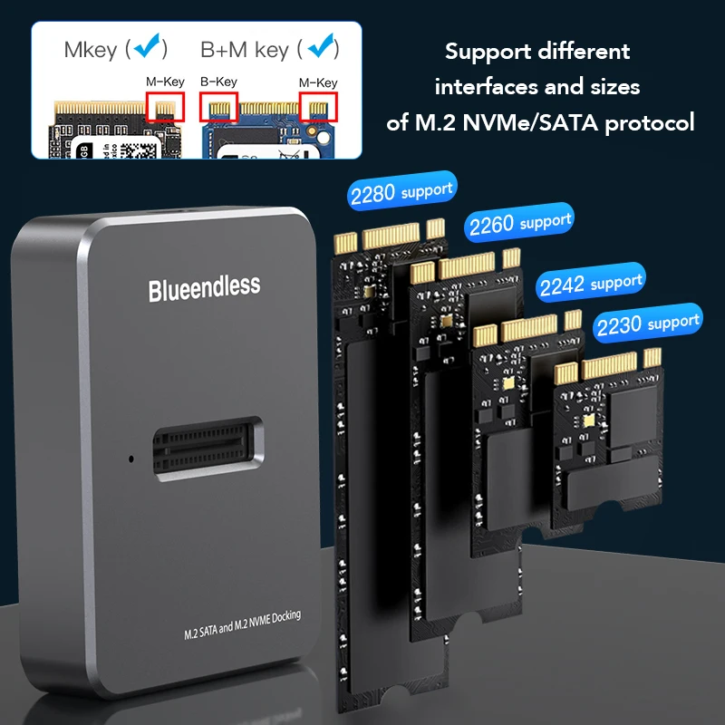 Blueendless m2 nvme docking station M key usb m 2 USB C SSD case NVME and NGFF hdd SSD docking station Solid
