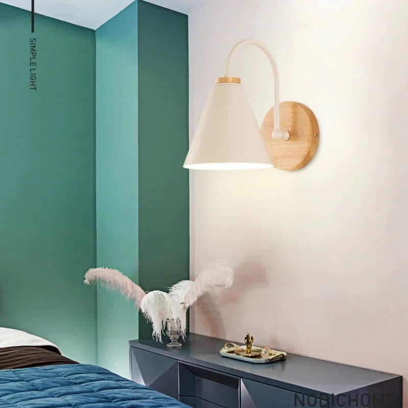 Nordic Wandleuchte Leuchte für Schlafzimmer Nachttisch Wohnzimmer Beleuchtung Leuchte Lampe Innen Holz Dekor Retro