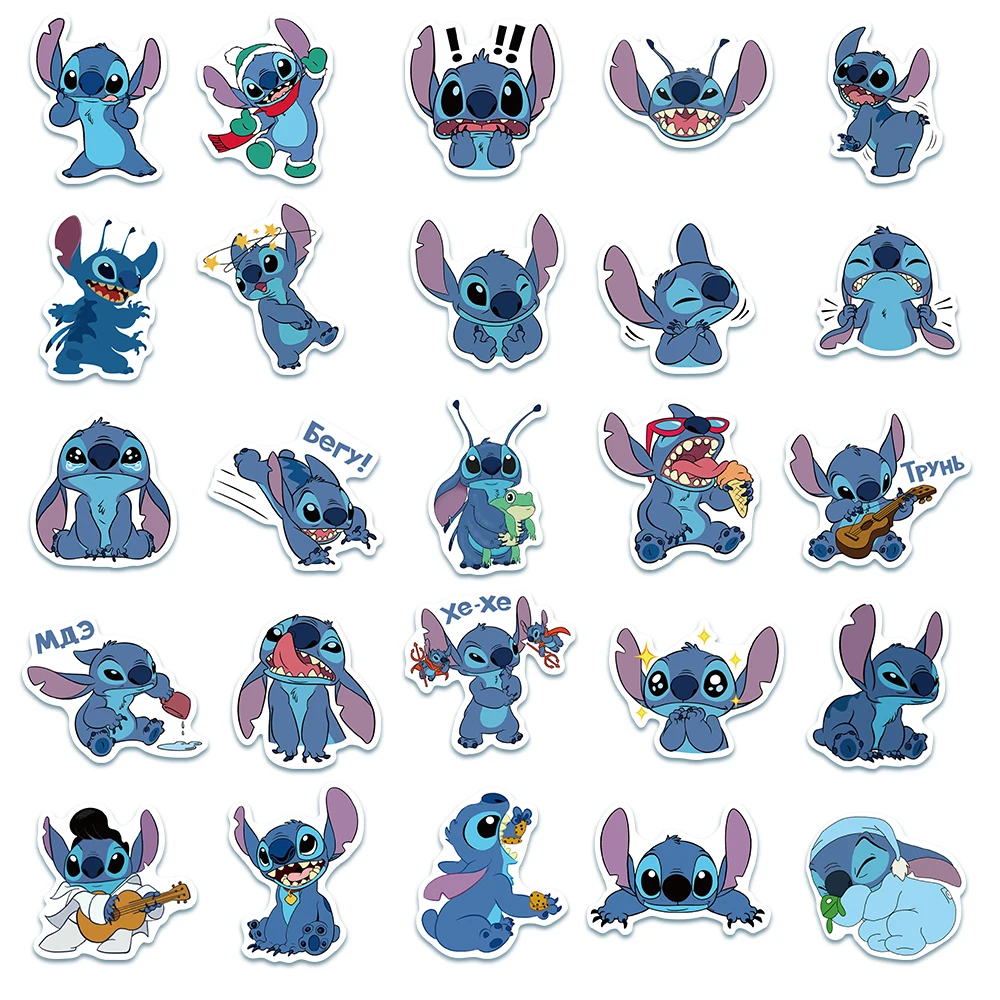 50 pçs disney lilo & stitch adesivos kawaii dos desenhos animados decalques diy diário portátil bagagem skate graffiti decalques diversão brinquedo clássico