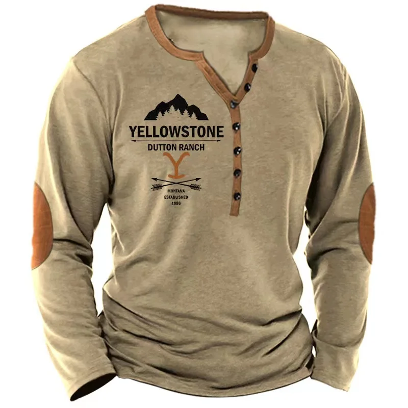 ヴィンテージメンズ Tシャツイエローストーン国立公園長袖 Tシャツ米国ルート 66 レターグラフィック Tシャツ特大男性服トップス