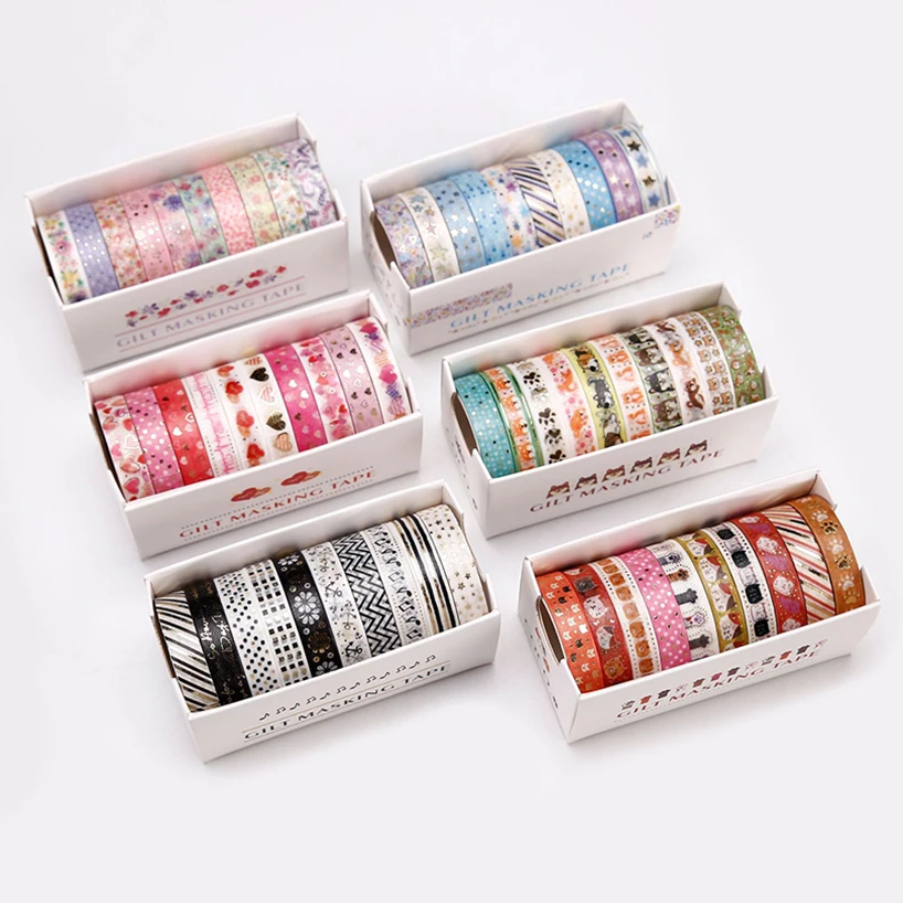 10 ม้วนดาว Washi เทปกาวตกแต่งเทปโรงเรียนวารสารอุปกรณ์ทองฟอยล์ Scrapbooking Kawaii เครื่องเขียน Masking เทป