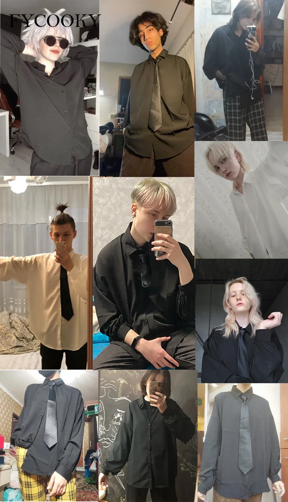 2025 Camicie nere a maniche lunghe da uomo Camicette comode coreane Camicia monopetto allentata casual con cravatta