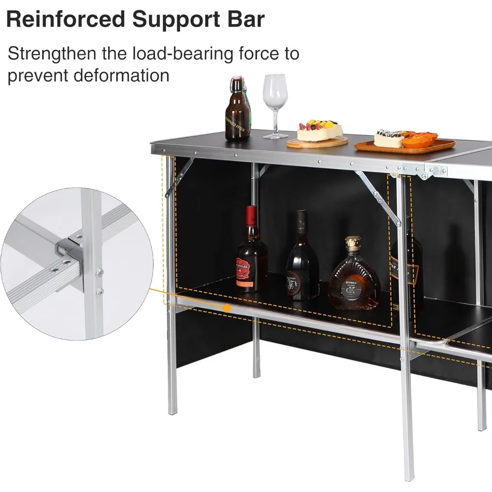 82" Extra Long Portable Bar Table with Carry Bag & Oxford Skirt - Foldable Mobile Bartending Counter, Dual-Layer Storage, Waterp