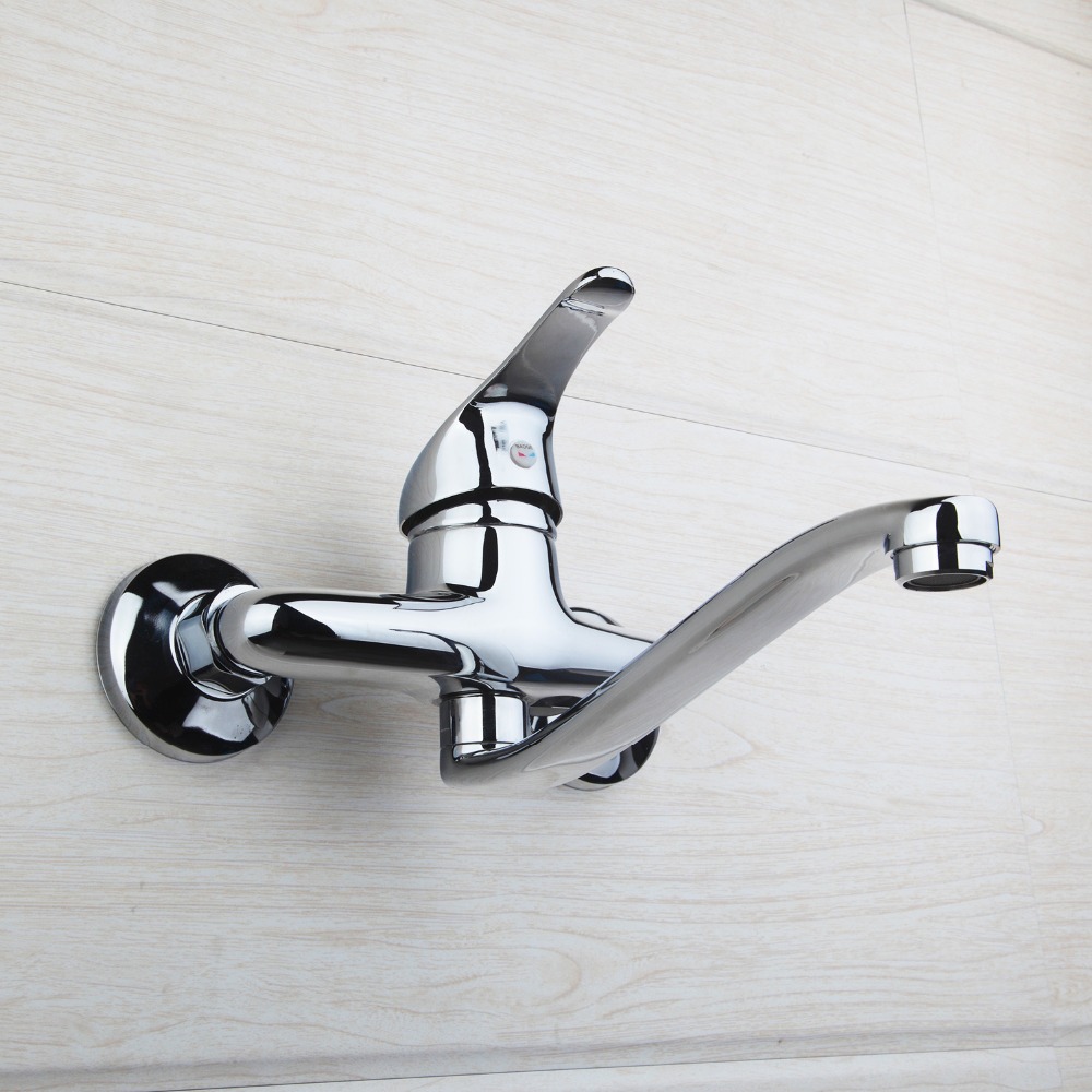 Solid Brass Basin Vòi Hot & Cold Water Tap Single Xử Lý Wash Chrome Kết Thúc Tắm Kitchen Sink Mixer Taps Tường gắn