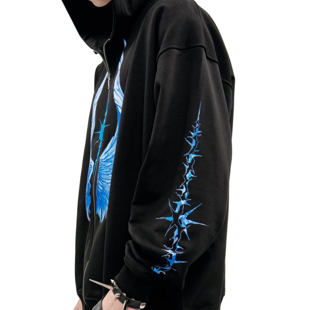 Уличная мужская толстовка на молнии с ярким боковым графическим принтом, пуловер на молнии с капюшоном, толстовка в стиле хип-хоп, пальто Y2K, одежда, готические топы