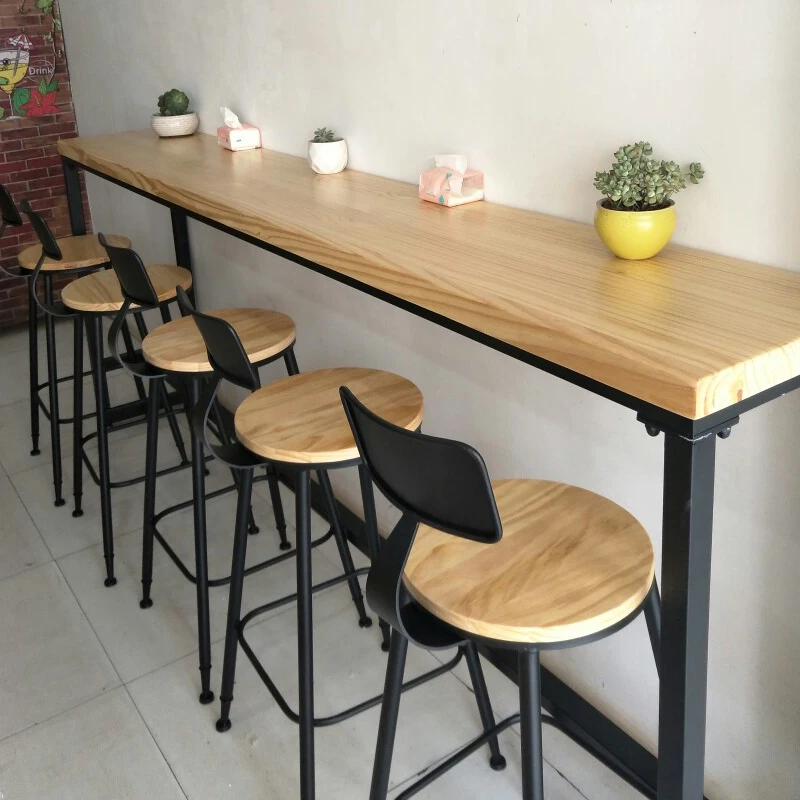 Solid wood bar stool high iron wrought iron stool modern minimalist fashion creative home living room leisure bar stool