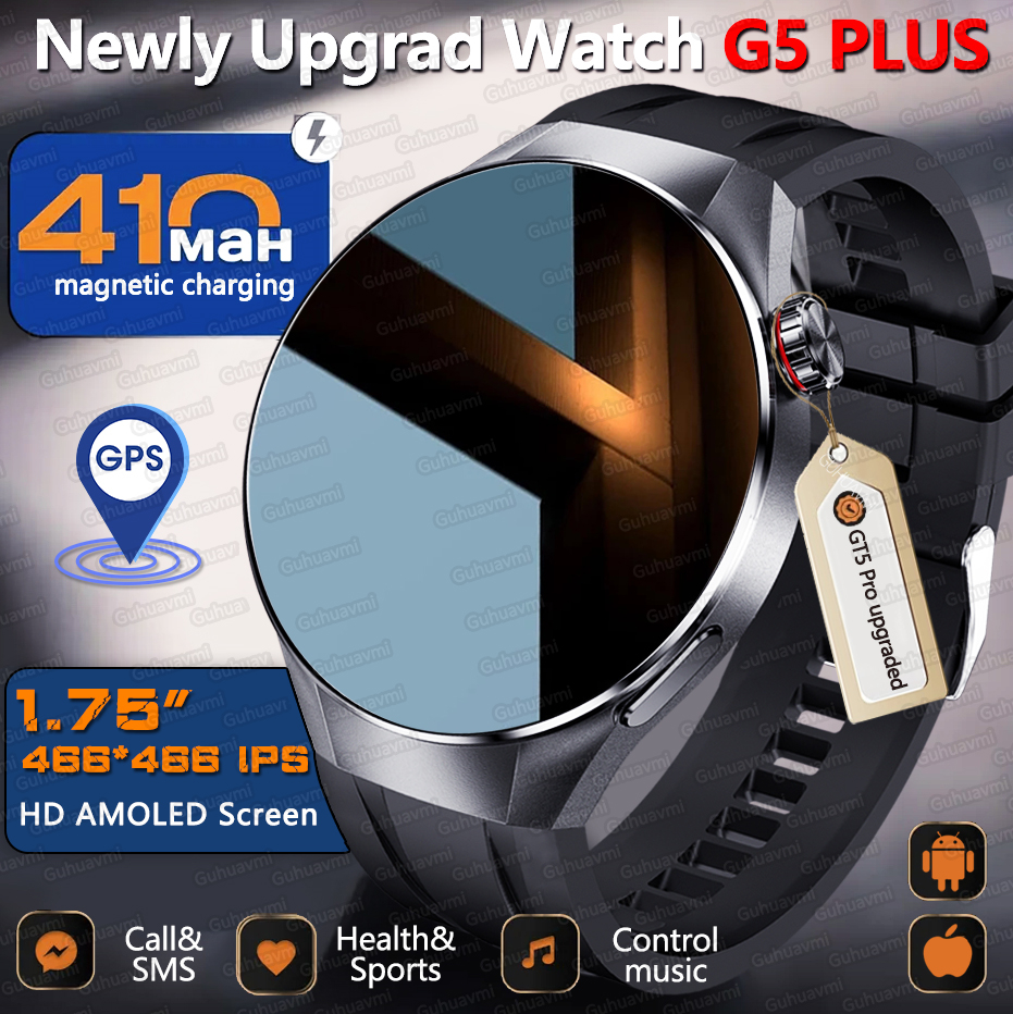 2025 Новые оригинальные часы G5 PlUS Смарт-часы 1,75 дюйма HD AMOLED Экран GPS трек Сердечный ритм Bluetooth Вызов Компас Смарт-часы для мужчин