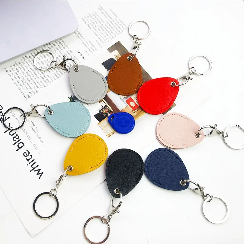 PU Leather Card Holder Keychain Key Ring Door Lock Access Tags ID Card Case Keychain Access Card Bag Key Tag Ring
