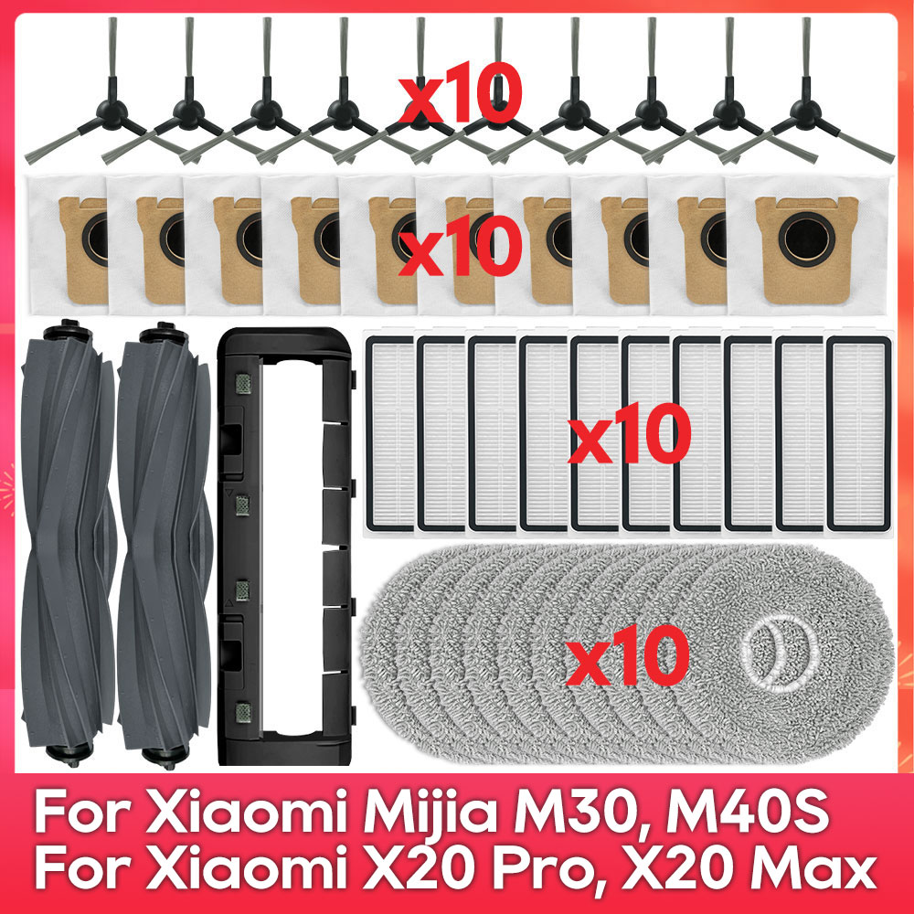 Fit For ( Xiaomi Robot Vacuum X20 Pro, X20 Max, M30, M40S, D102GL, D109GL, D102 ) Part Accessory Brush Filter Mop Dust Bag