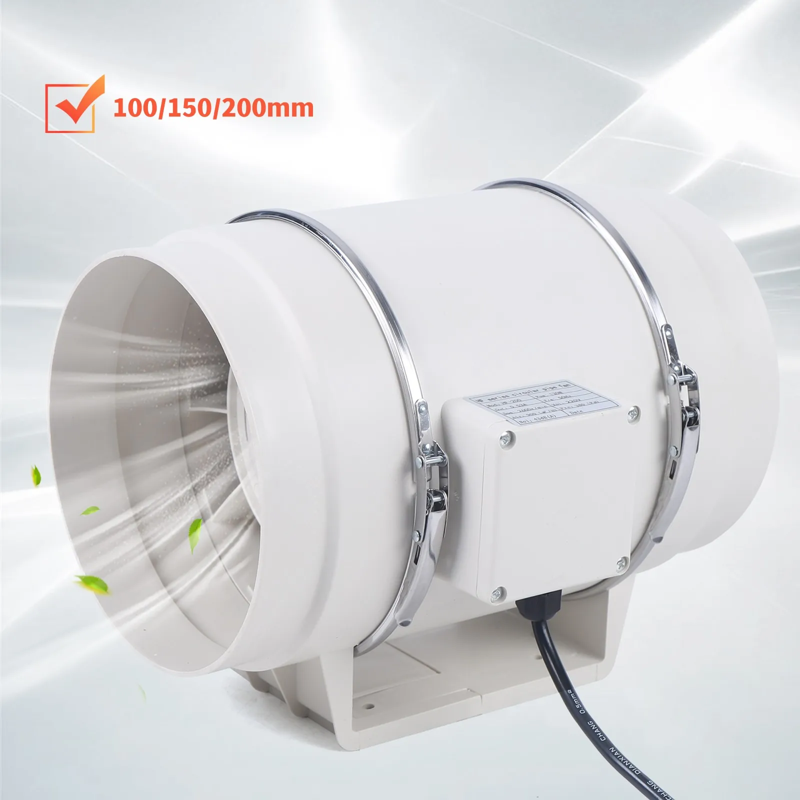 Ø100 150mm 200mm Ventilador de duto, Ventiladores de exaustão de ventilação, Ventilação de exaustor de banheiro para dutos de cozinha, aberturas, banheiro