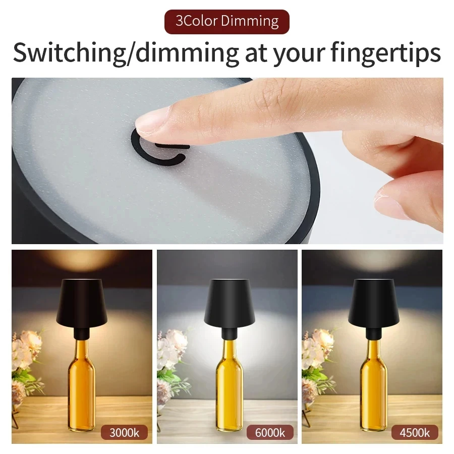 무선 와인병 램프 USB 충전식 테이블 조명 터치 컨트롤 디밍 LED 테이블 램프 바 클럽 카페 분위기 장식용