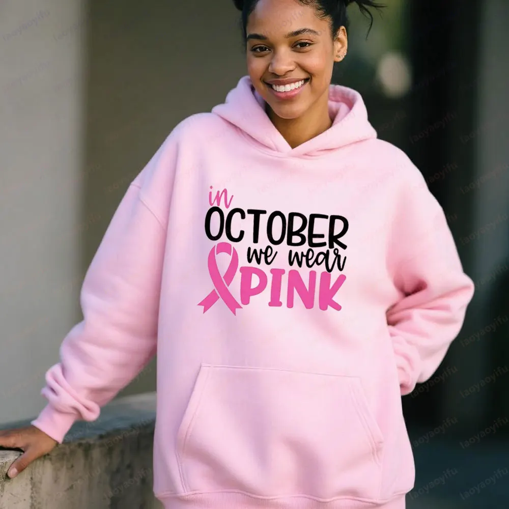 En octubre usamos sudadera rosa soy un sobreviviente ropa equipo cáncer motivacional manga larga concientización sobre el cáncer camisa de mujer