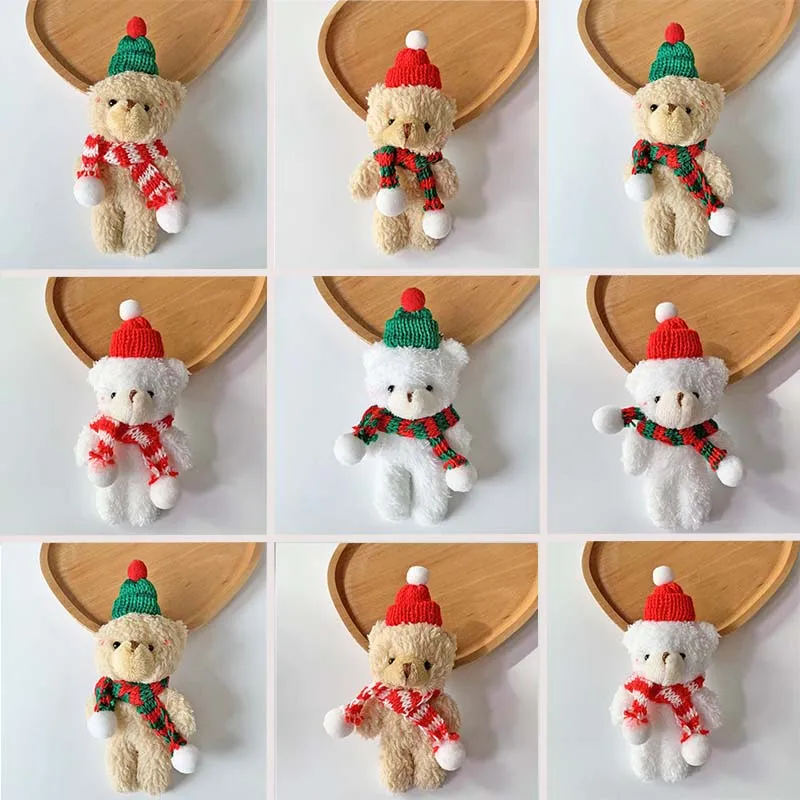 Christmas Bear Plush Dolls 13cm Cute Animal Teddy Bear Stuffed Toys Kawaii Bag Pendant Keychain Christmas Tree Pendant Girl Gift