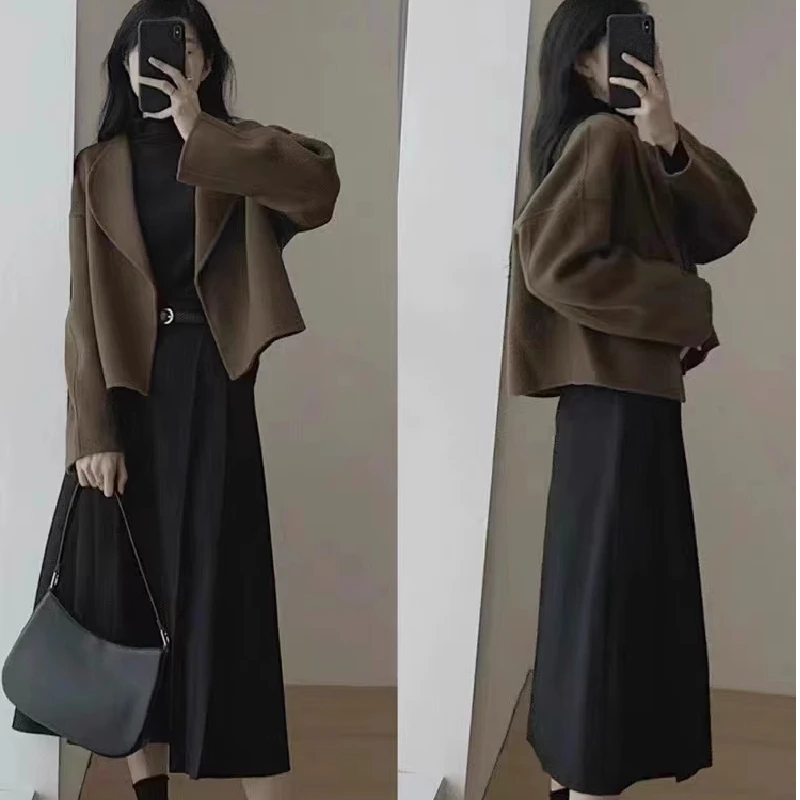 女性のショートウールジャケットセット小さなフレグランススタイル秋冬ファッションセット高品質ミニチュアエレガントな衣装の組み合わせ