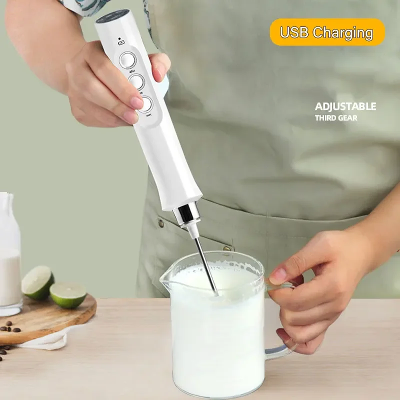 Máquina de espuma de leche eléctrica de mano inalámbrica 3 en 1, Mini Espumador de mano, batidor de café para capuchino, mezclador, extractor de espuma