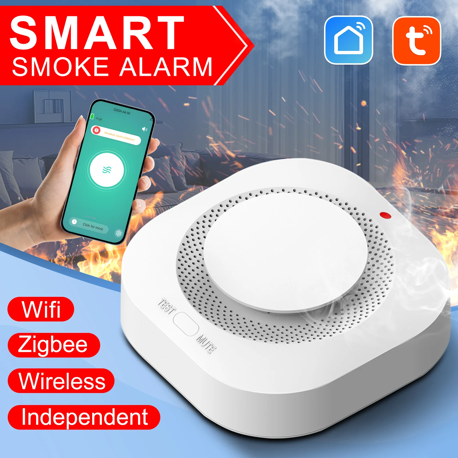เครื่องตรวจจับควันไร้สาย WIFI ที่ขายดีในปัจจุบันตรวจจับอันตรายจากอัคคีภัยในเวลา