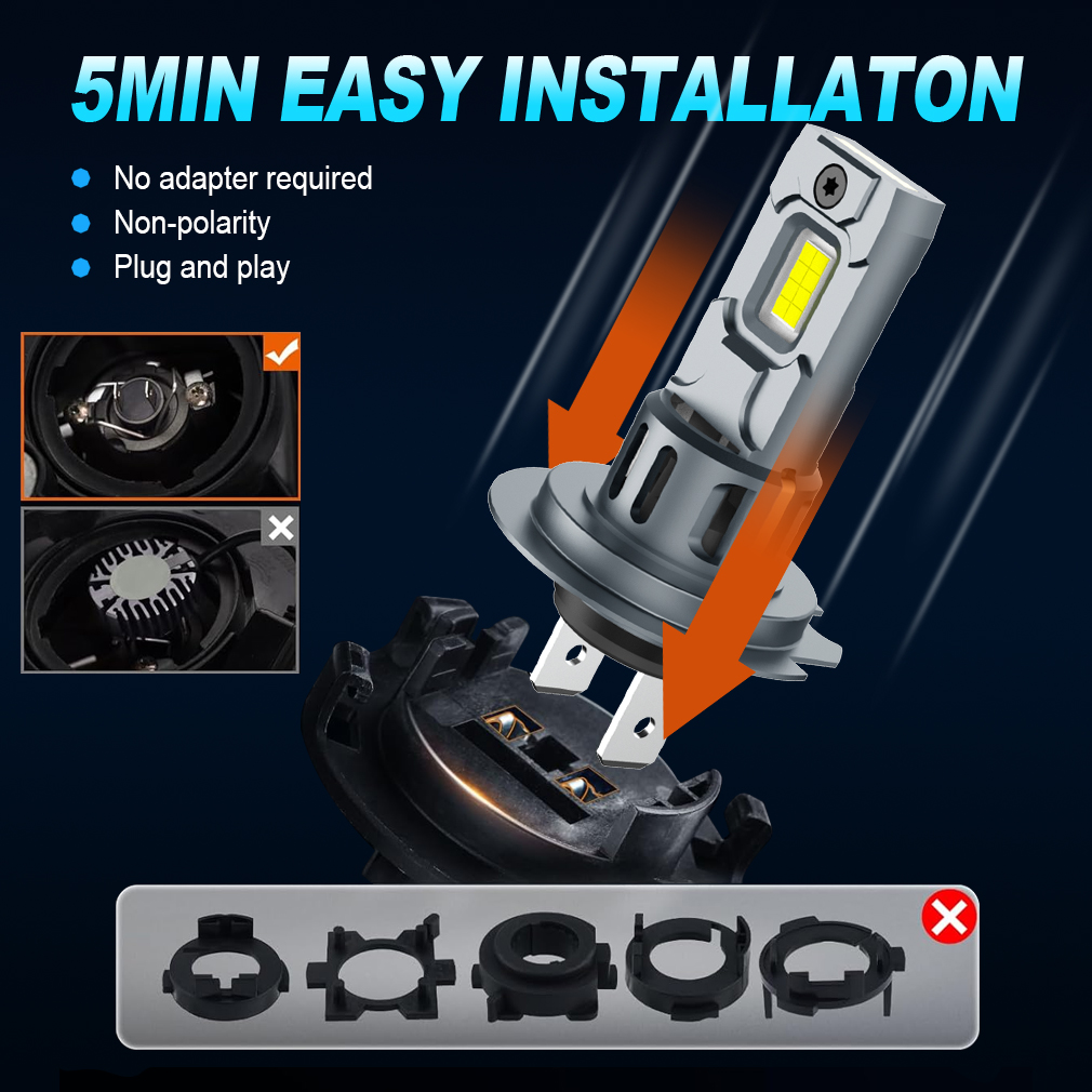 Dream chaser h7 lâmpada de farol led mini sem fio 60w 20000lm 6500k para farol de carro lâmpadas de diodo automático h7 turbo led 12v automóvel