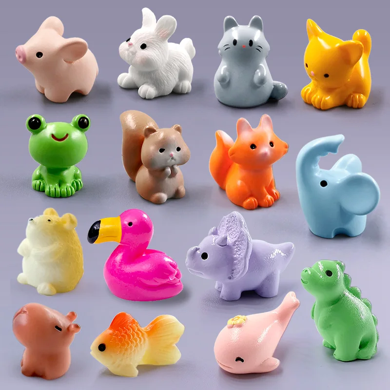 10 Uds. Conejo de Pascua, ardilla, elefante, zorro, oveja, pato, cerdo, gato, Rana, serpiente, estatuilla en miniatura, accesorios de decoración de jardín de hadas