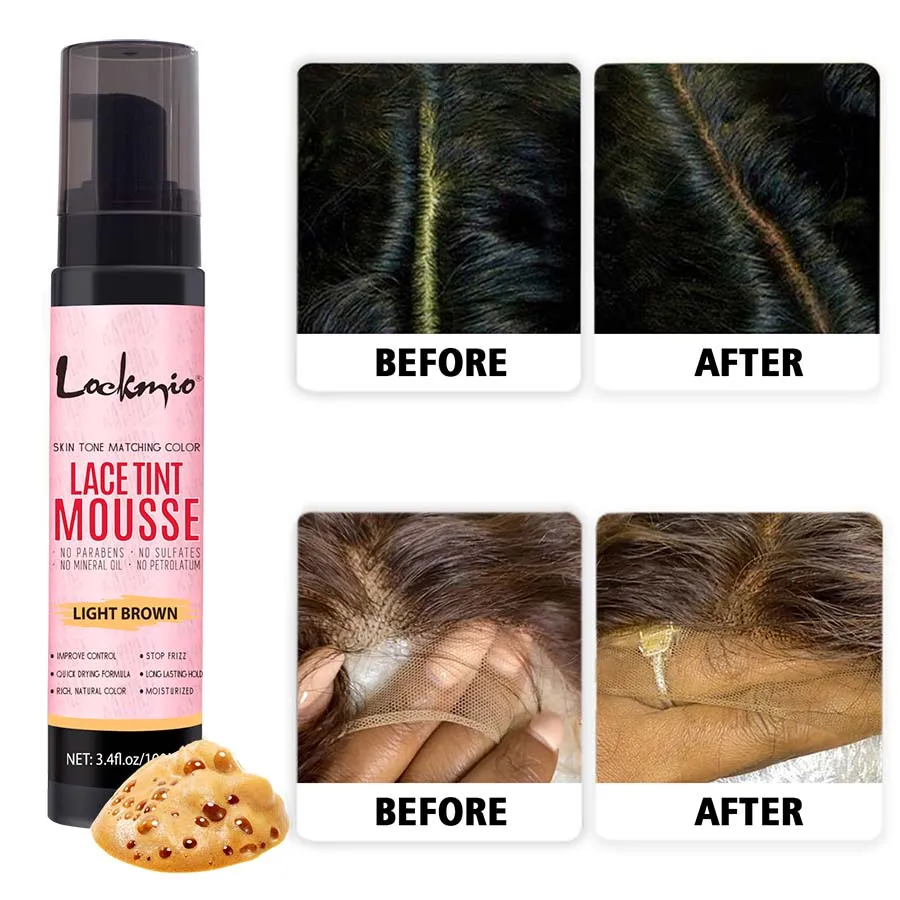 LOCKMIO 천연 레이스 틴트 스프레이 염색 폼 무스 여성용 100ML 가발 메쉬 스킨 피팅 보이지 않는 착색제 코스프레 가발 염료 안개