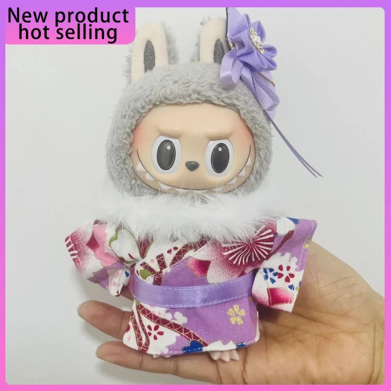 Novo adequado para labubu 17cm pano japonês quimono conjunto bonecas roupas chapéu colar de cabelo bonecas acessórios presente