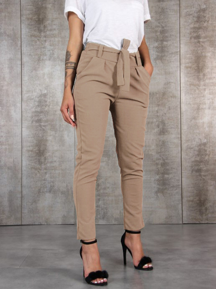 BornToGirl Spring Summer Autumn Casual Slim Chiffon Thin Pants For Women High Waist Black Khaki Green Pants Woman Trousers