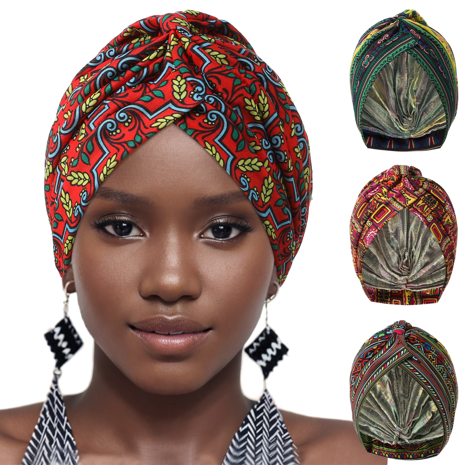 Frauen bedruckter Knoten-Turban, indische muslimische Headwraps, Chemo-Kappe, Hijab, Beanie, Motorhaube, Kopfwickel, Bandanas, Haarausfall, Kopftuch