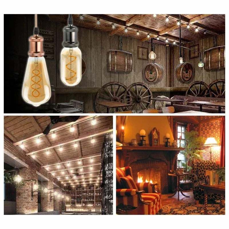 E14 E27 Retro LED Spiral Filament Light Bulb 4W Warm Yellow 220V C35 A60 T45 ST64 T185 T225 G80 G95 G125 Vintage Edison Lamp