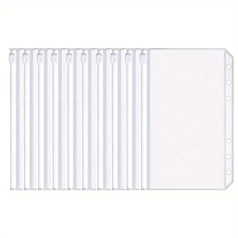 Bolsos de fichário a6 com 6 furos, pastas transparentes com zíper para notebook de folhas soltas de 6 anéis, organizador de pvc à prova d'água, 10 peças