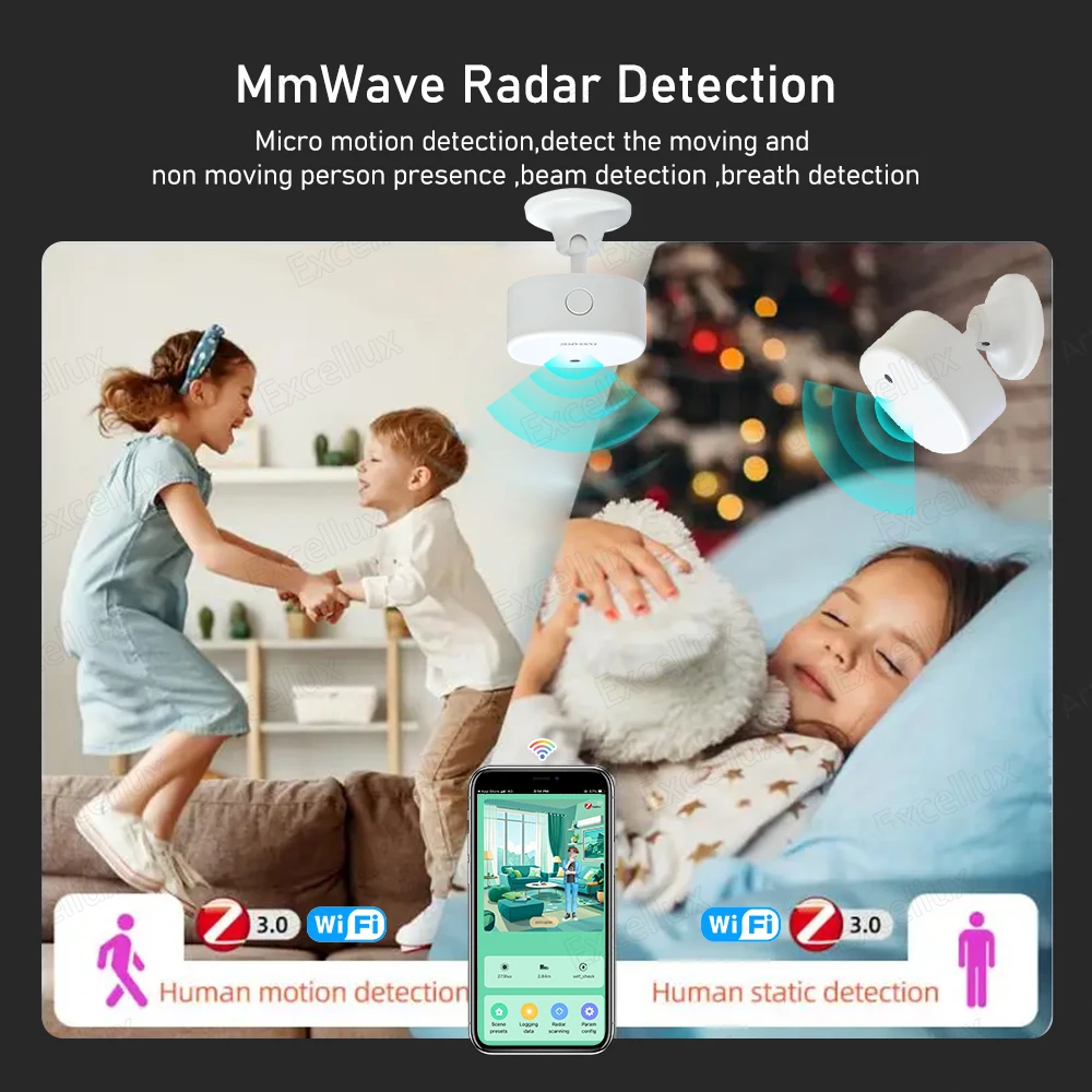 Sensor de movimiento de presencia humana Wifi/ZigBee 3,0 MmWave con detección de iluminancia/distancia automatización del hogar Tuya Smart Life
