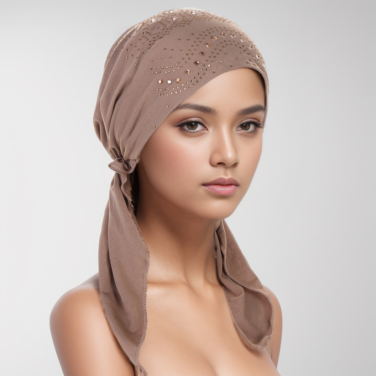 Moda Diamentowy Hidżab Damski Jednokolorowy Muzułmański Turban Damski Miękka Elastyczna Długa Chusta na Głowę Szalik na Głowę Indyjskie Kapelusze