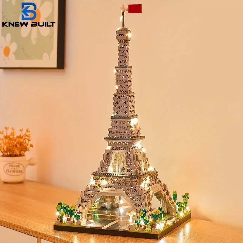 Knew construido exquisita Torre Eiffel de París Micro Mini juego de juguetes de bloques de construcción: iluminado por LED, regalo perfecto Ilumina tu mundo