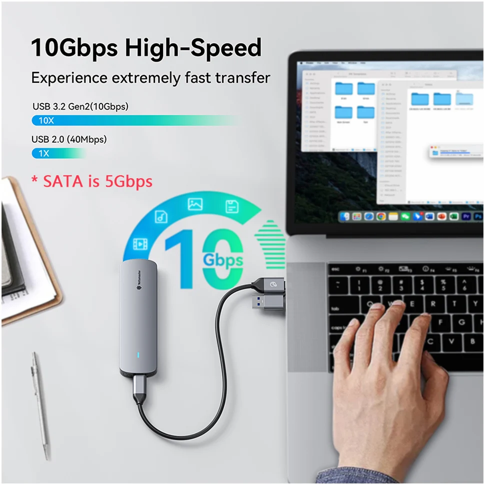 Yottamaster M.2 NVMe/SATA carcasa de disco duro de protocolo Dual tipo C USB3.2 Gen2 10Gbp SSD caja externa NGFF HD caja de almacenamiento