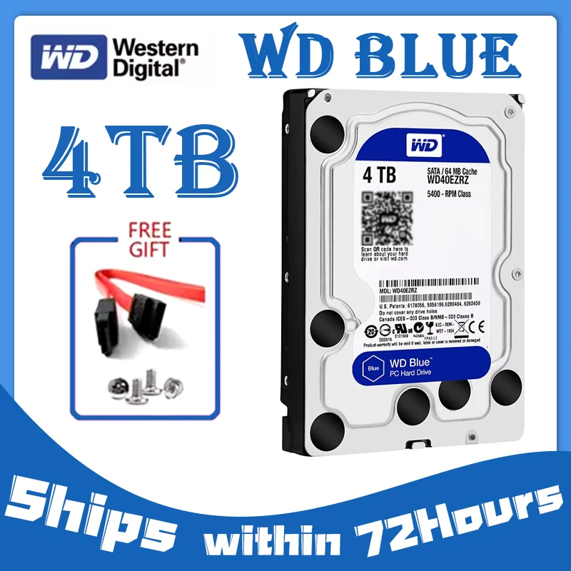 Nuevo disco duro Original para WD marca azul 4TB 3,5 "SATA 6 Gb/s 64MB 5400RPM para disco duro interno para disco duro de escritorio para WD40EZRZ