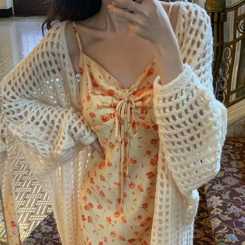 Spring Summer Knitted Open Cardigan Lazy Sle Thin Outerwear Loose Cover oulder awl Top for Commuting Korean System