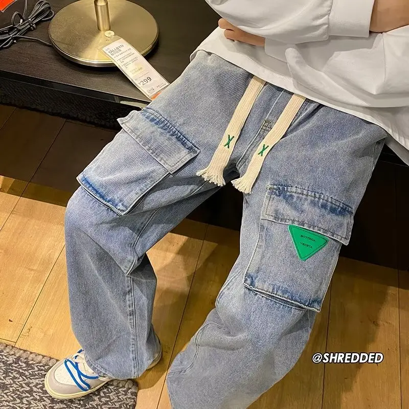 Y2K Men's Jeans European and American Pocket Straight Loose Large Size Men and Women Jeans Trendy Ins Hot Sale Skateboard Jeans