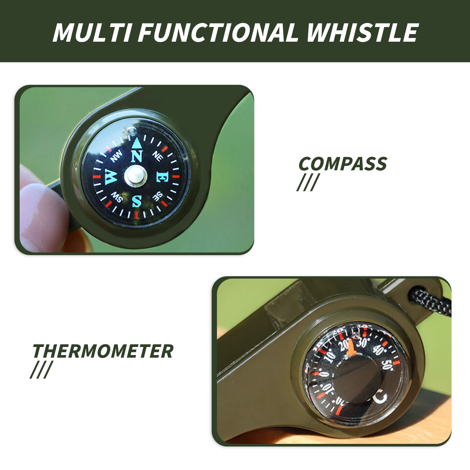 3-in-1 Outdoor-Kompass mit lauter Überlebenspfeife für Wandern, Camping, Notfall-Überlebensausrüstung, Großhandel 1–5 Stück