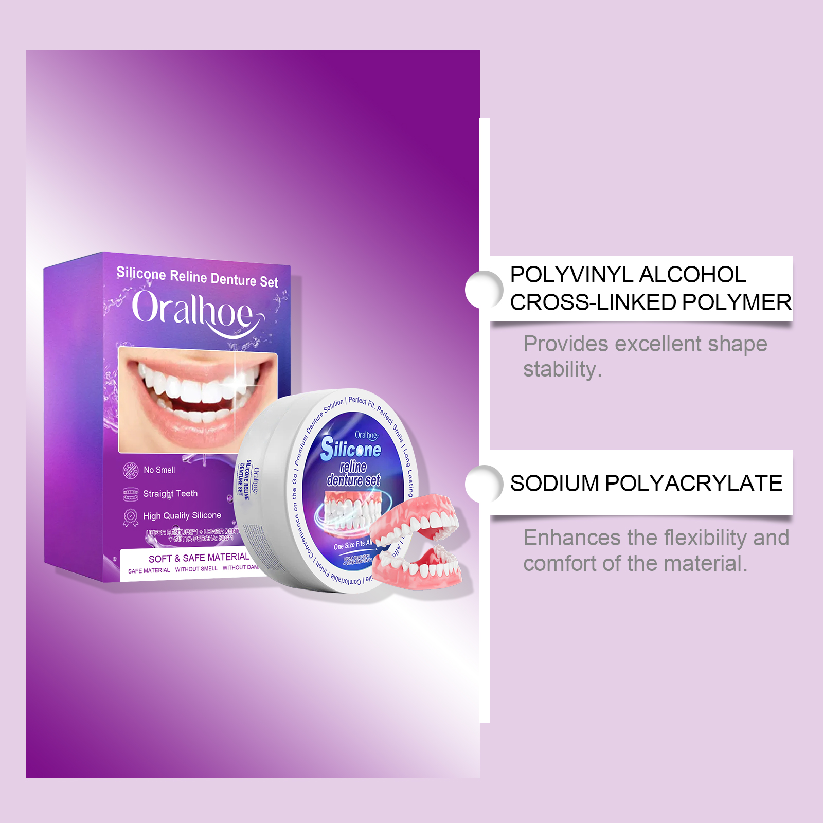 Denture Silicone Kit Silicone Liners Soft Kit Soft Denture Kit Teeth Upper And Lower Set Easy Use Nature Cosmetic Dentures