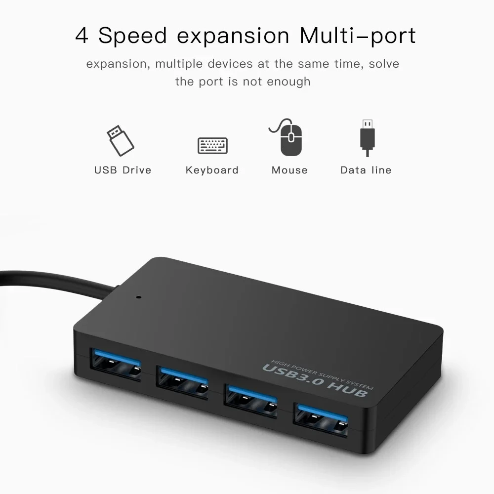 High-Speed USB 3.0 Hub 4-Port Data Cable Splitter Adapter Multi-System Plug And Play Expander for Enhanced Connectivity