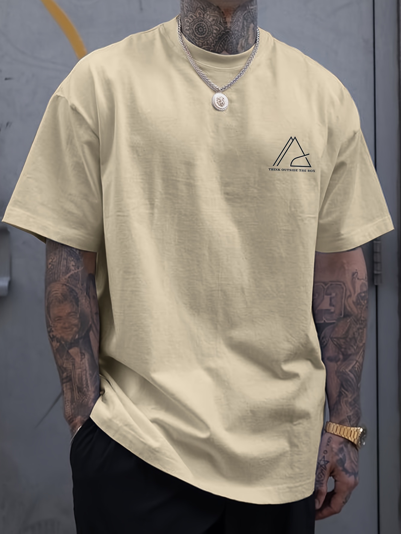Kreatives Kurzarm-T-Shirt mit geometrischem Grafikdruck für Herren, Sommer-Outdoor-Casual-Top mit Rundhalsausschnitt