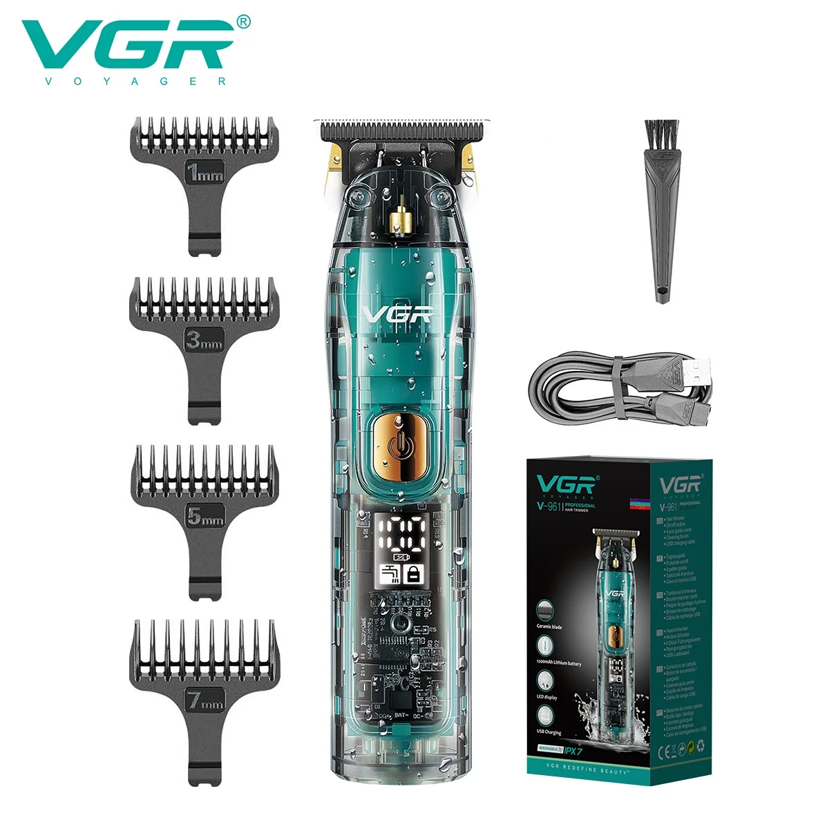 VGR Haartrimmer Kabellos Haarschneidemaschine Elektrisch Haarschneidemaschine Barbier Haarschnitt IPX7 Wasserdicht Nullschneidemaschine V-961