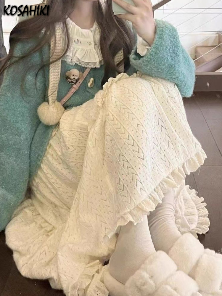 Falda Harajuku de hadas con volantes de encaje para mujer, Faldas estéticas Y2k de cintura alta con agujeros, Estilo Vintage, ropa de calle Grunge, Faldas dulces 2025