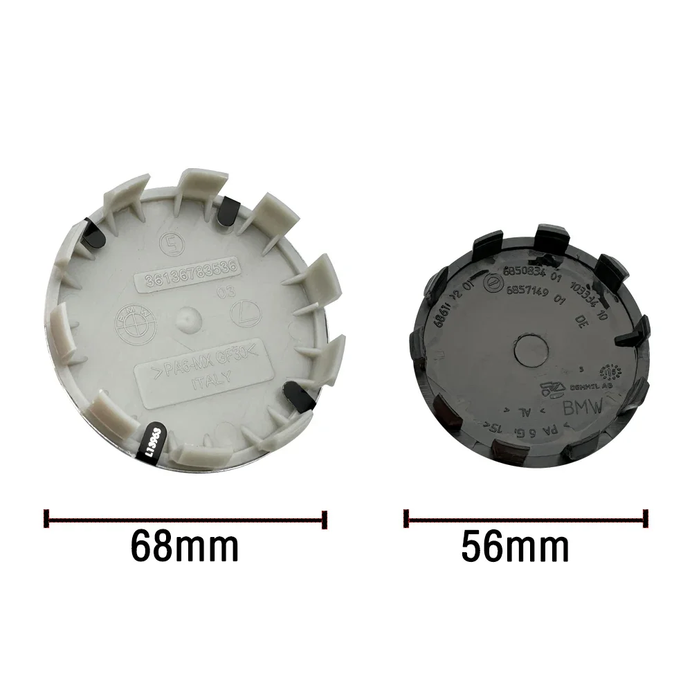 4 peças 68mm 56mm acessórios de modificação da tampa central do cubo da roda do carro, adequados para bmw e36 e39 e46f30 g20 g21 g30e60 e90 e90 f10